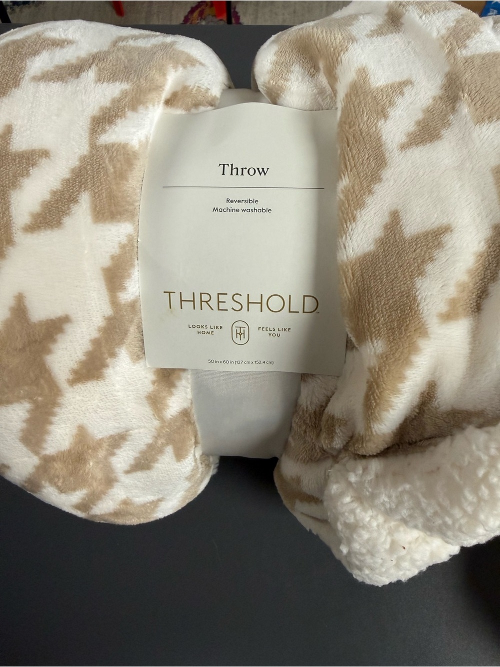 Threshold Reversible Throw Blanket in Beige and White Star Pattern